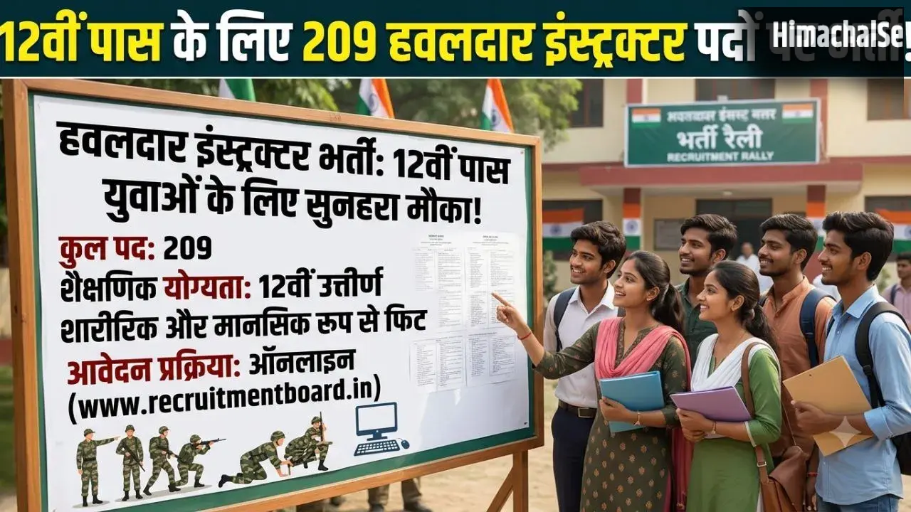 12वीं पास युवाओं के लिए सुनहरा मौका, हवलदार इंस्ट्रक्टर के 209 पदों पर भर्ती, जानें योग्यता और आवेदन प्रक्रिया