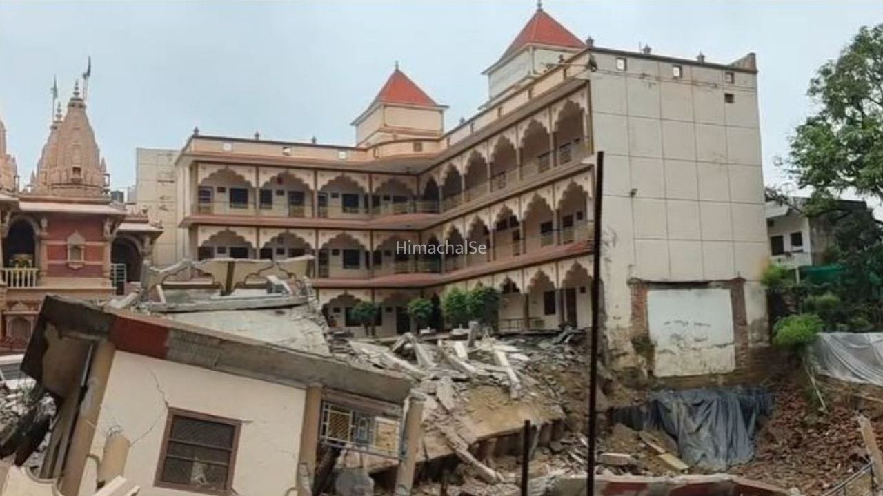 तेज धमाका और गड्ढे में समाई 3 मंजिला इमारत… प्रयागराज के स्वामी नारायण मंदिर में बड़ा हादसा, टली जनहानि​