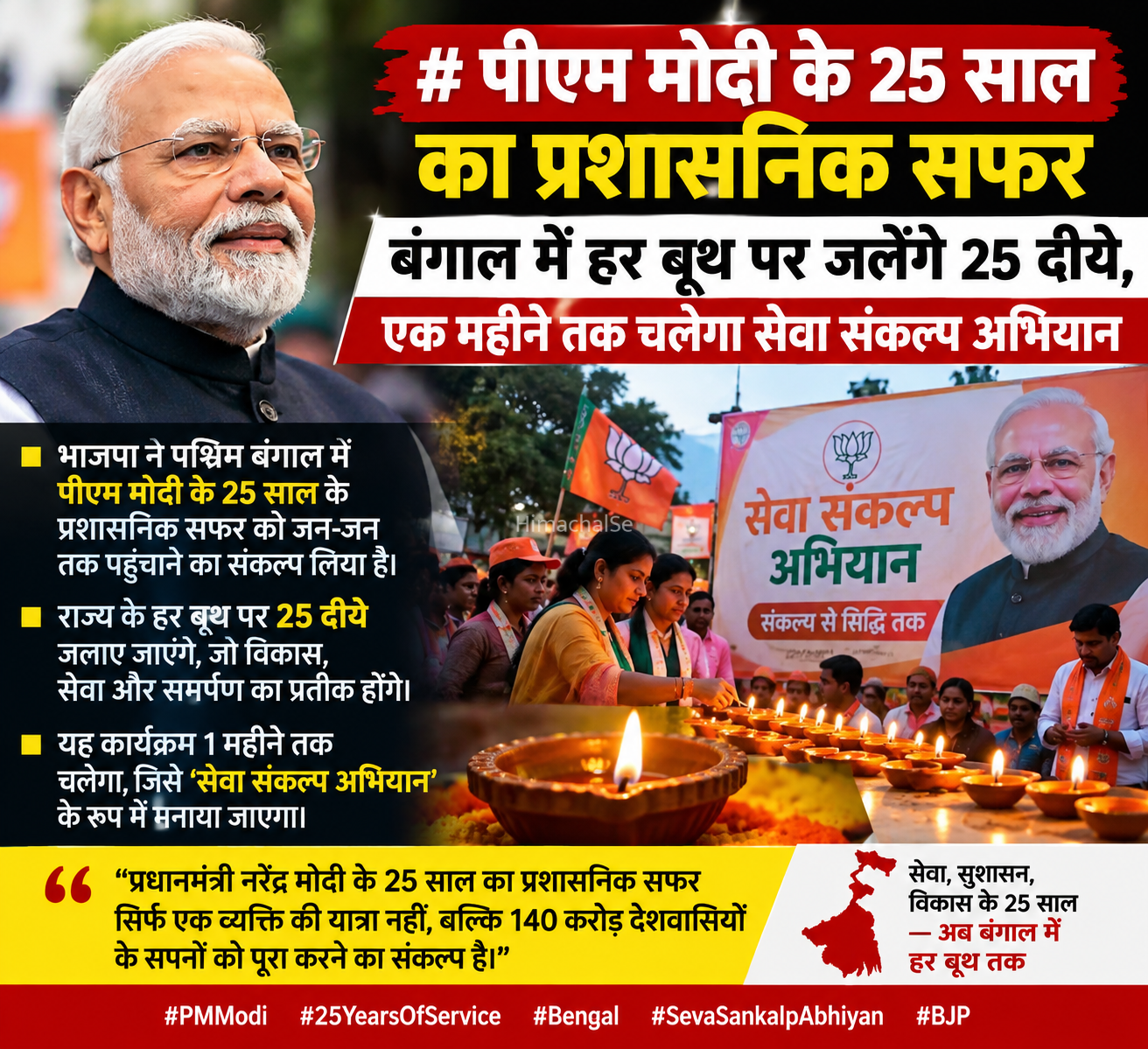 पीएम मोदी के 25 साल का प्रशासनिक सफर, बंगाल में हर बूथ पर जलेंगे 25 दीये​